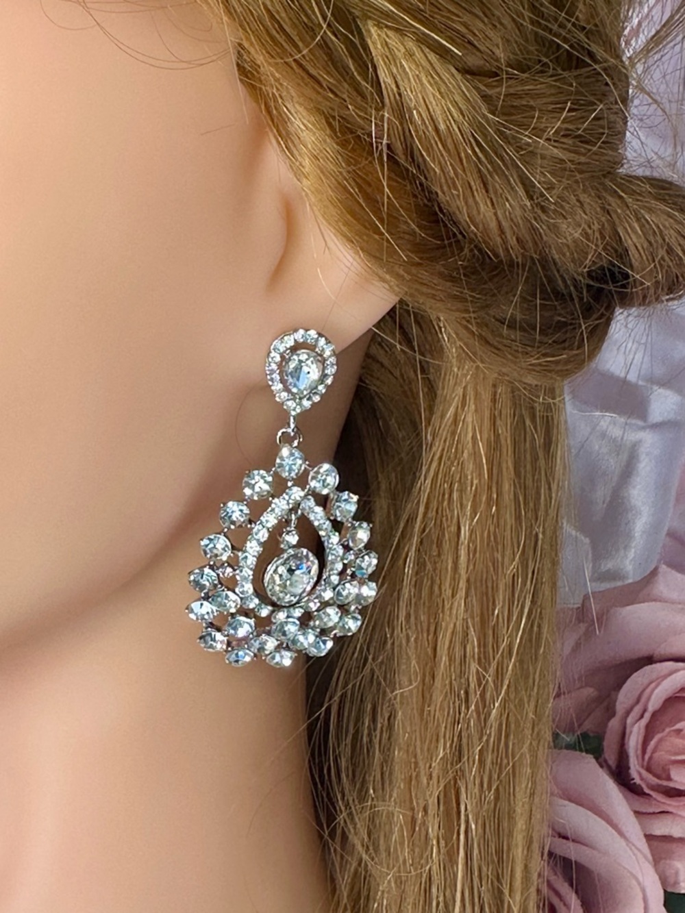 Crystal Teardrop Chandelier Earrings Glam Bridal Wedding Prom Statement Sparkle